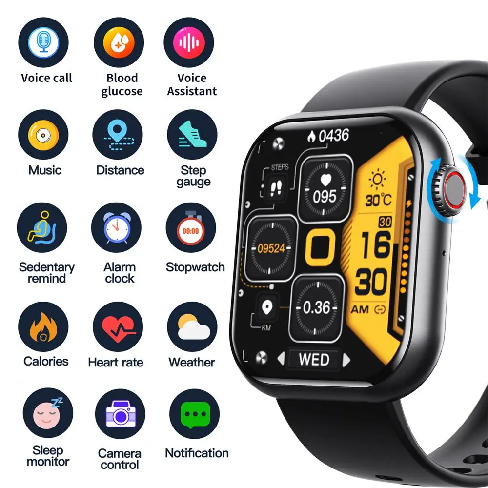 Bearscome Blood Sugar Blood Pressure Blood oxygen Sleep Monitoring Waterproof Smartwatch