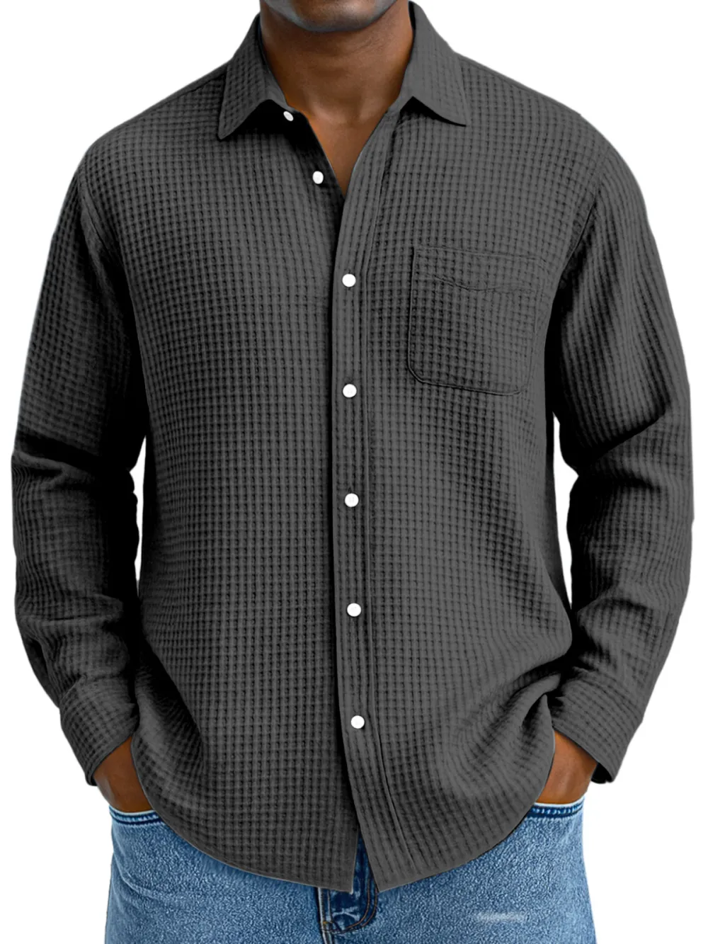 Structured Textured Knit Open Collar Shirt