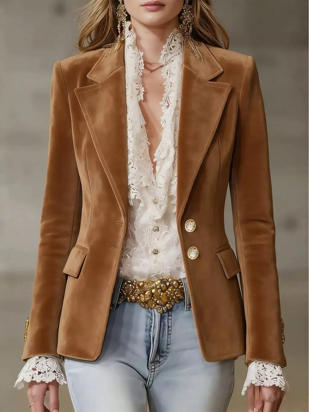 Tailored Single-Breasted Lapel-Collar Blazer