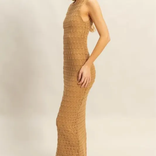 Sleeveless Crochet Open Back Maxi Dress