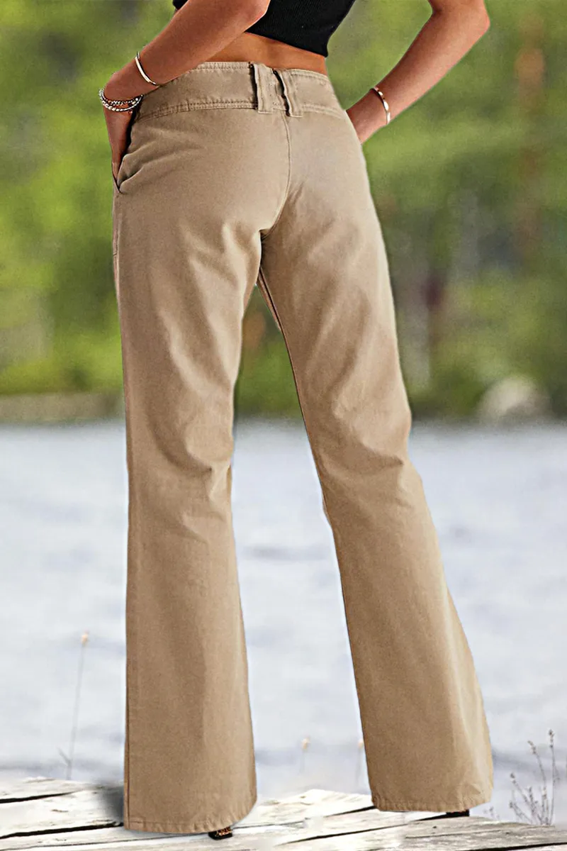 Solid Slant Pocket Low Rise Flare Jeans