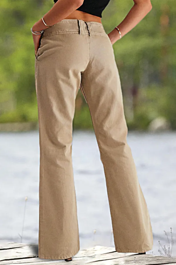 Solid Slant Pocket Low Rise Flare Jeans