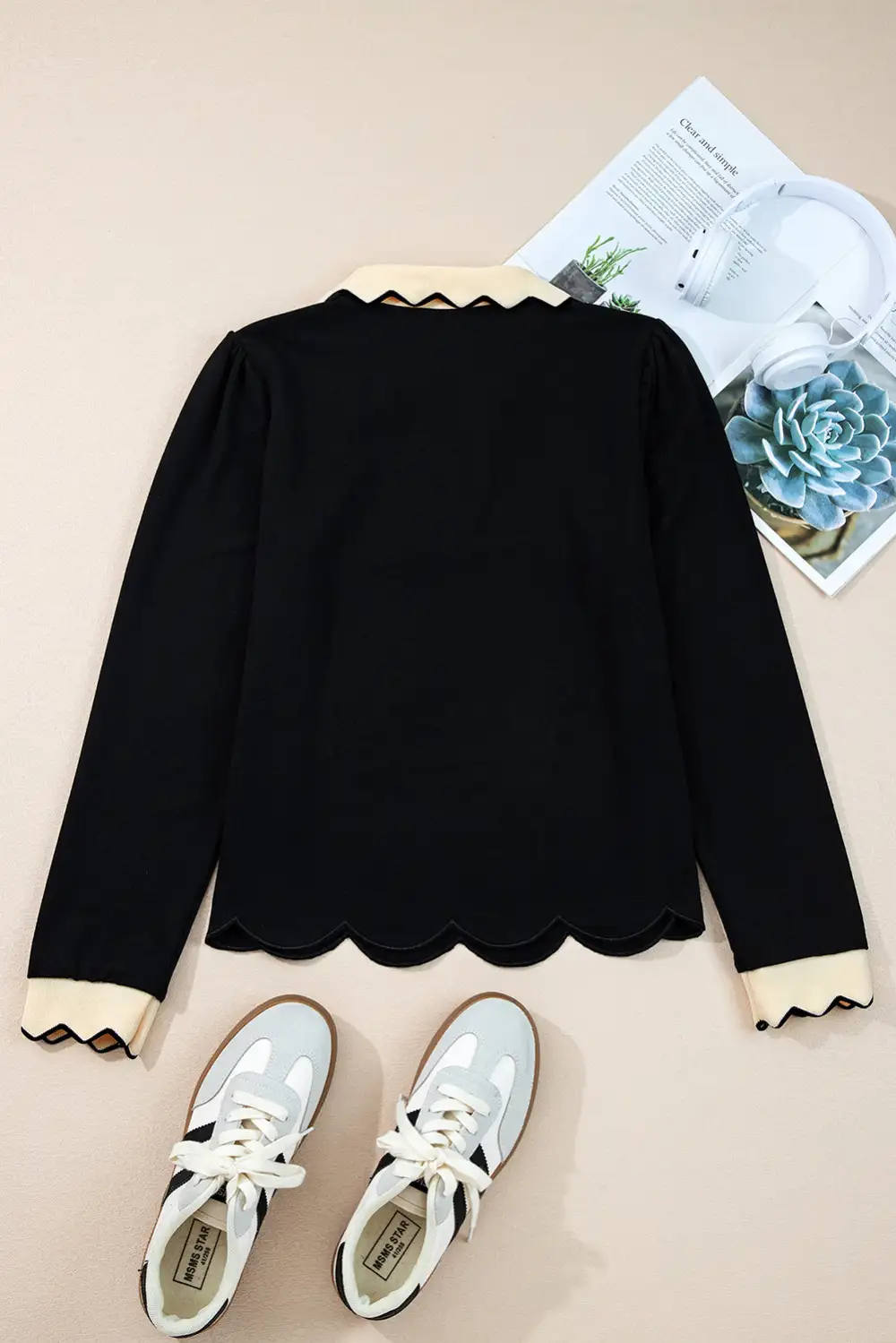Women's Colorblock Collared Long Sleeve Top