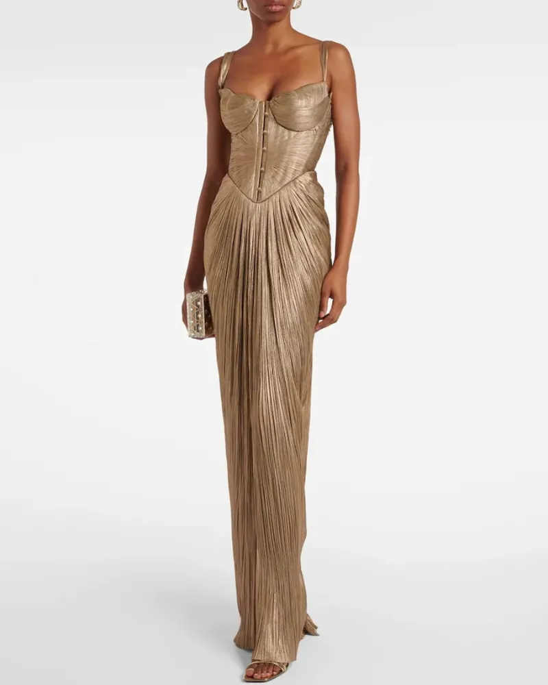 Pleated Satin Maxi Tie Detail Dress