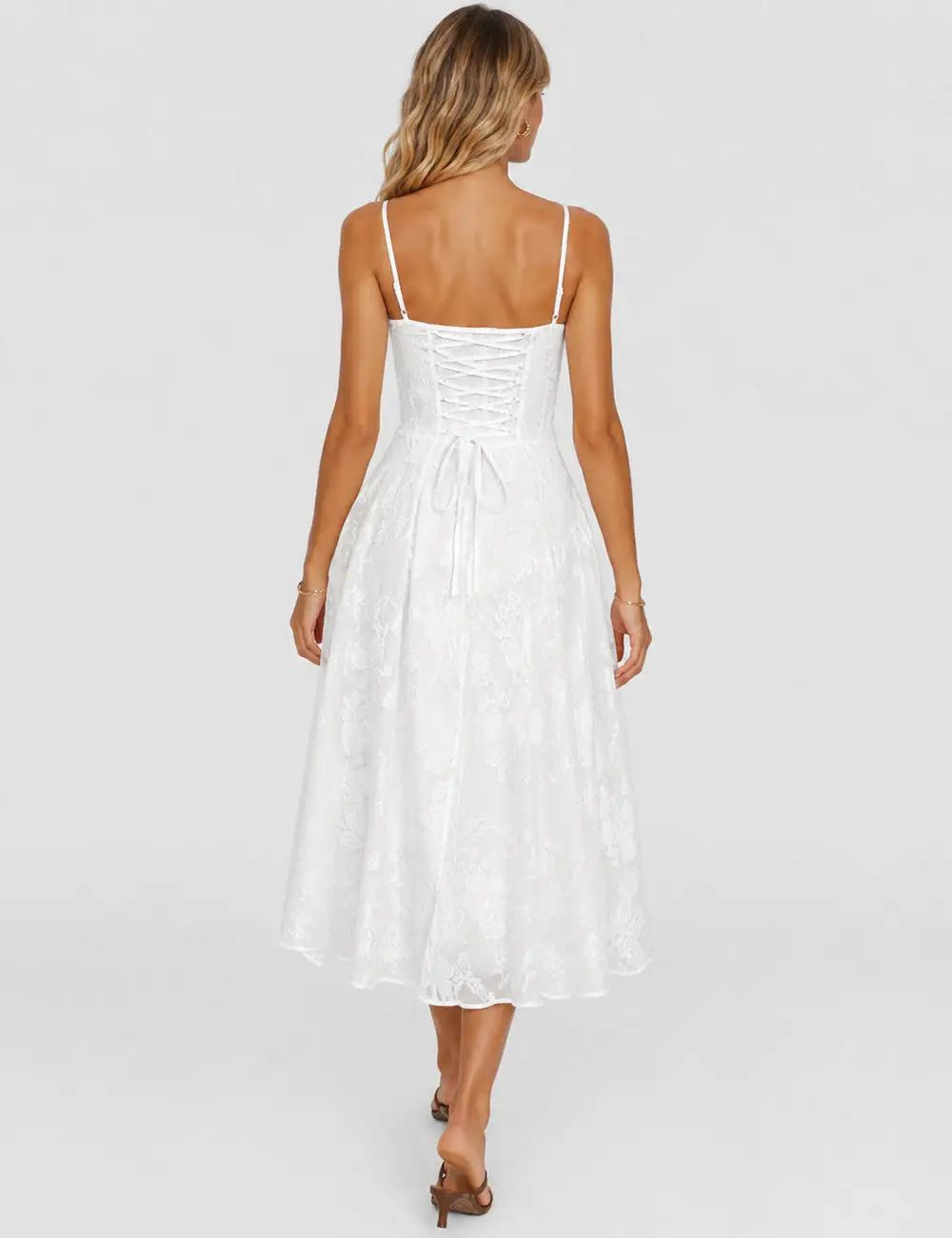 Elegant Corset Seamed Fitted Bodice Midi Dress