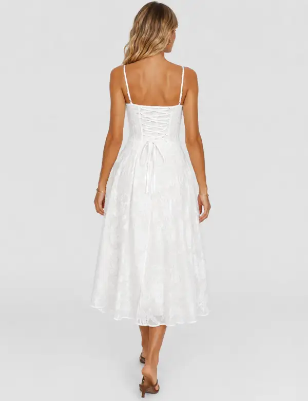 Elegant Corset Seamed Fitted Bodice Midi Dress