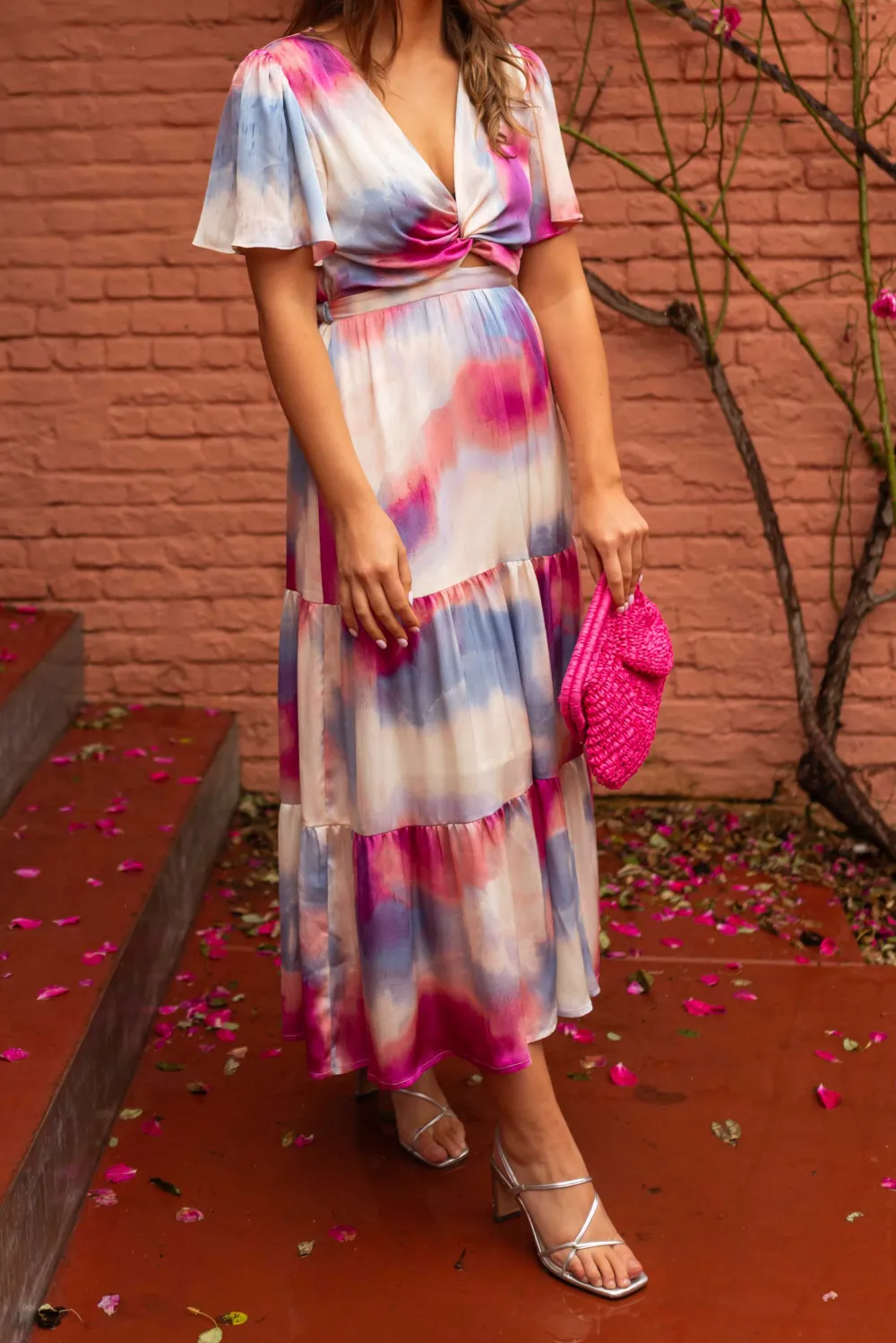 Patterned Short Sleeve Maxi Dress