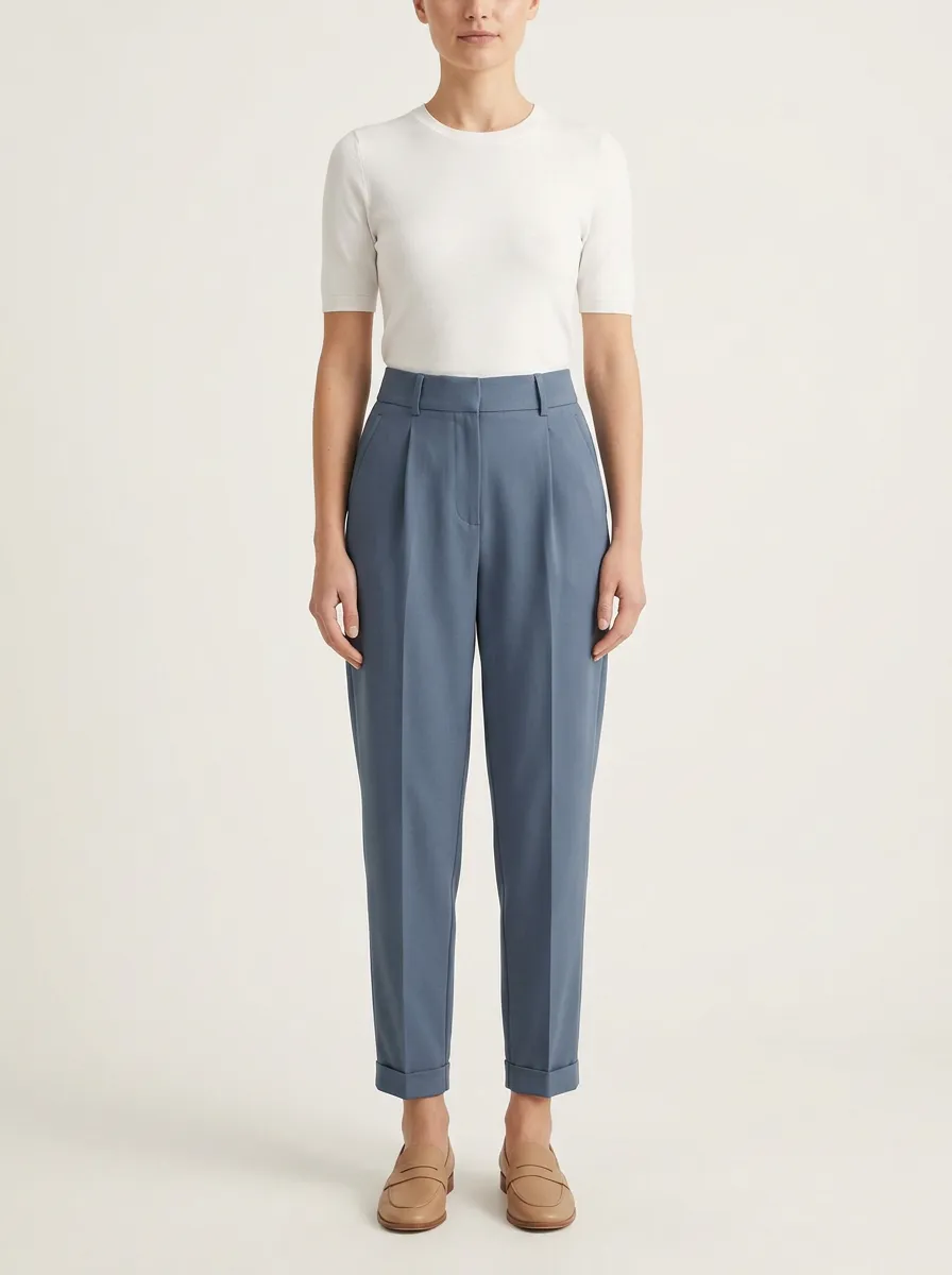Women's Double-Pleat Cuffed Ankle Trousers