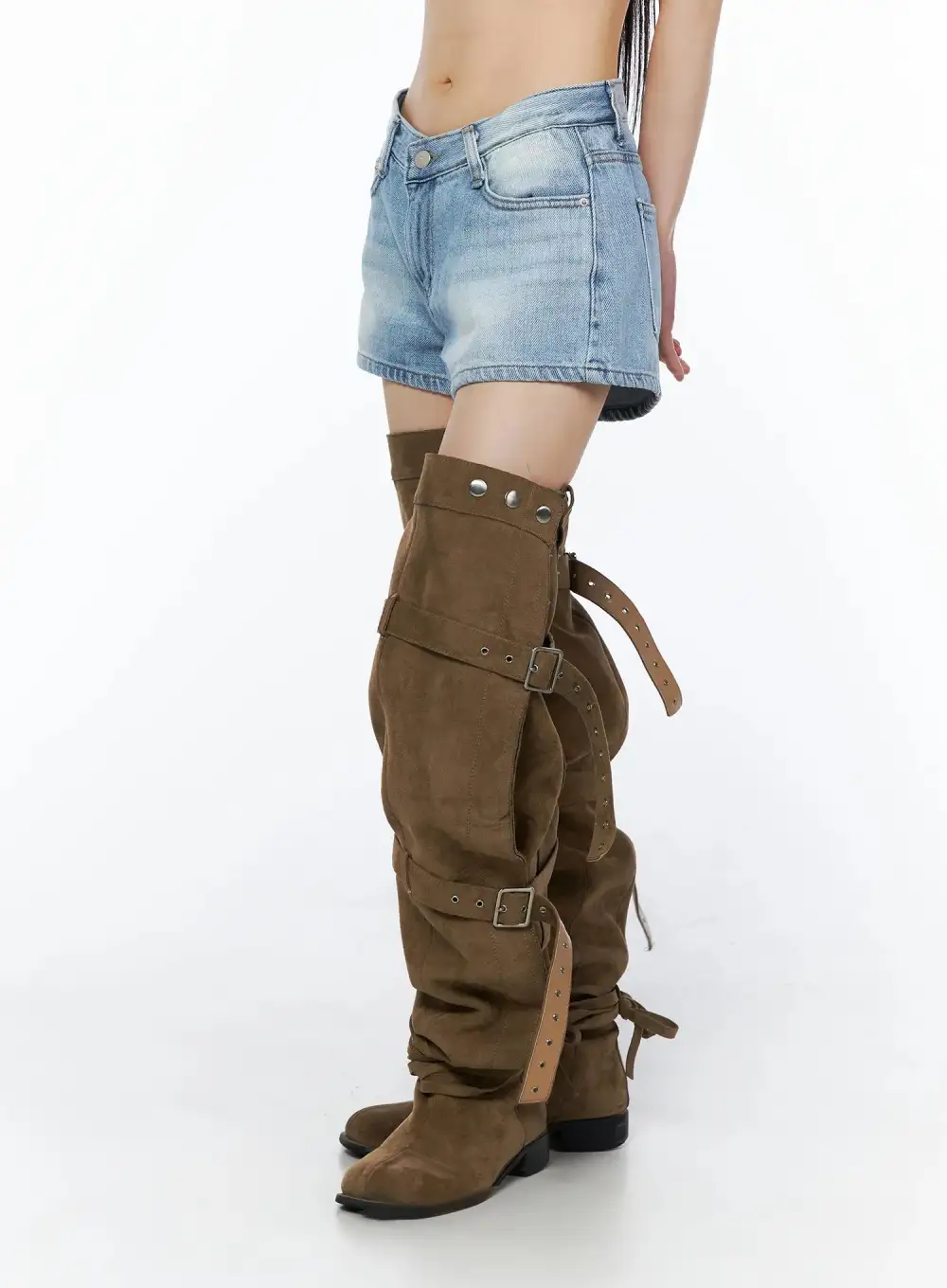 Low Rise Hip Padded Denim Shorts