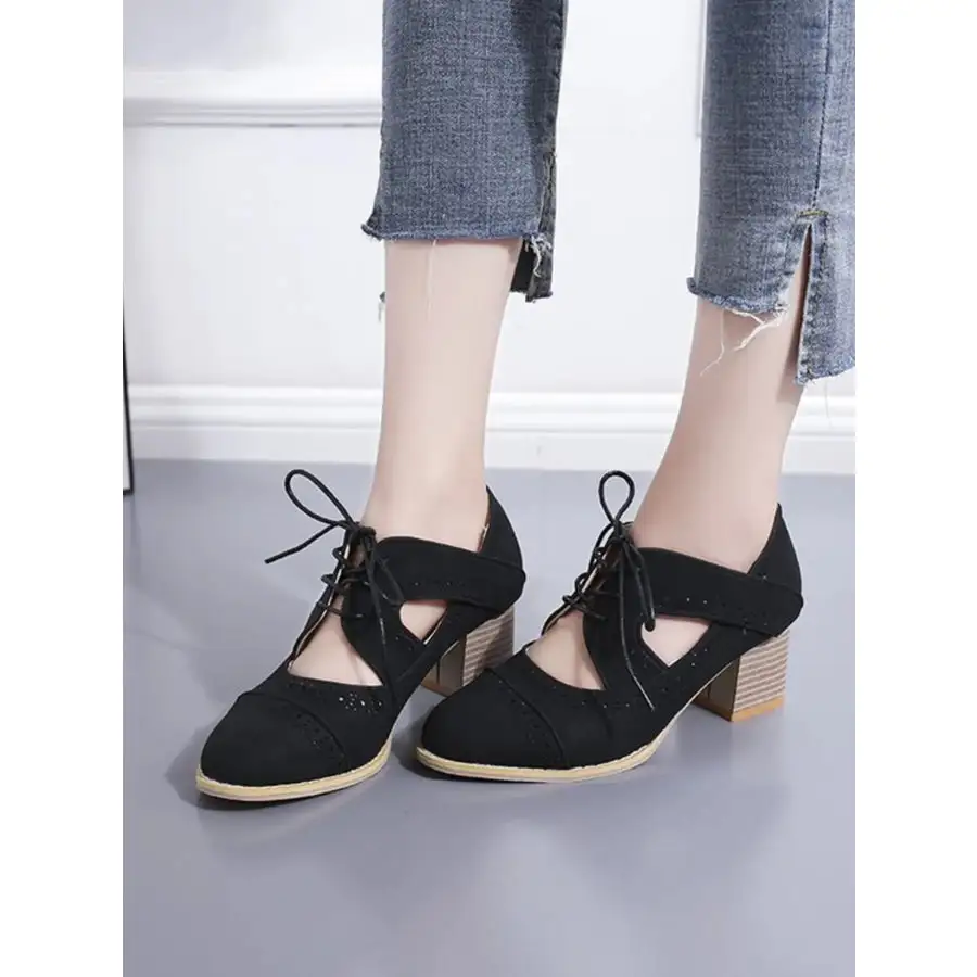 Lace Up Block Heel Pumps