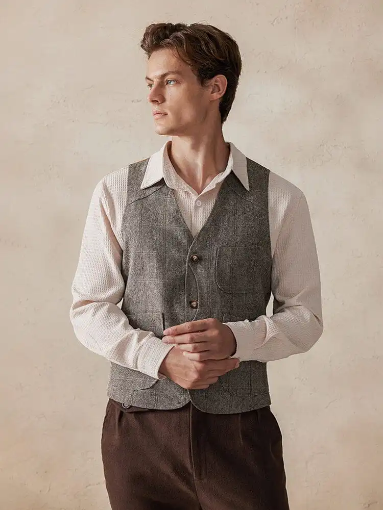 Plaid Splicing Tweed Vest Jacket