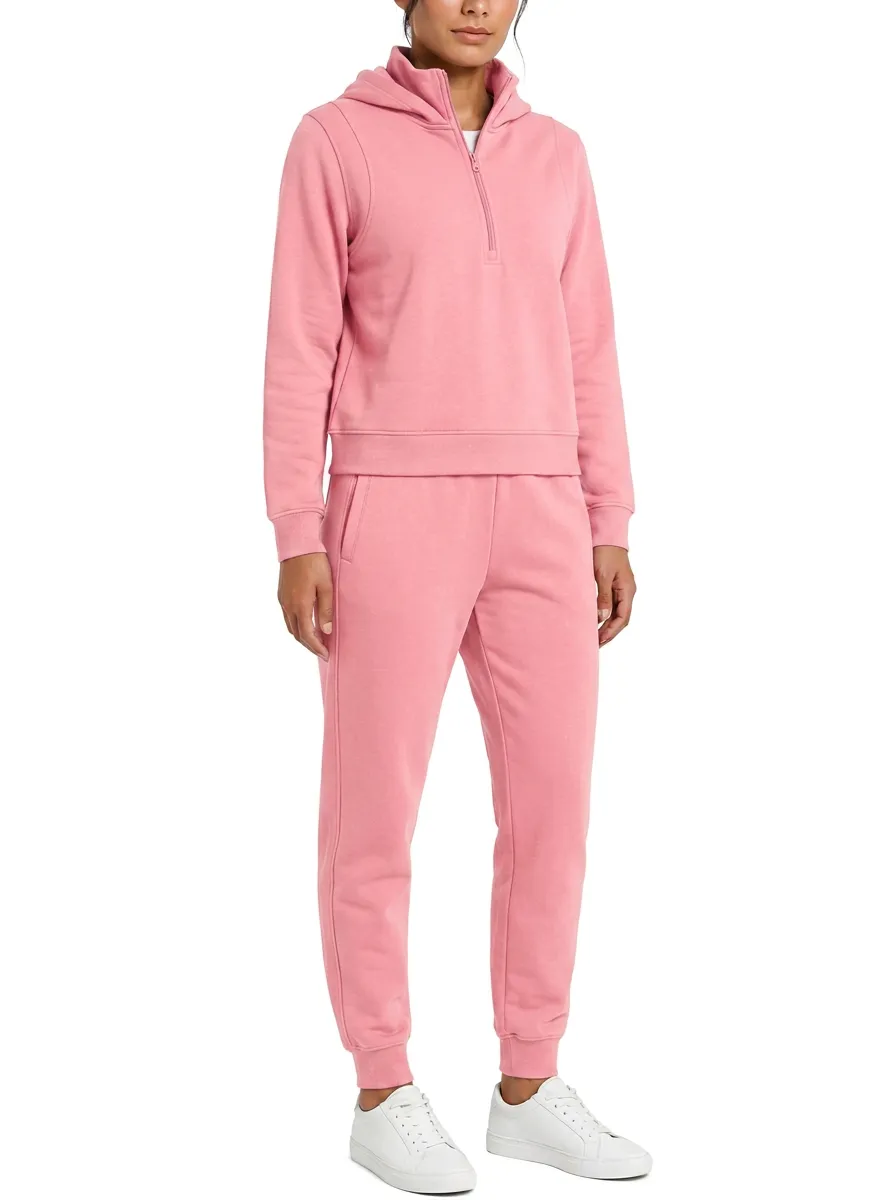 Women's Rust Half-Zip Hoodie and Side-Pocket Jogger Set