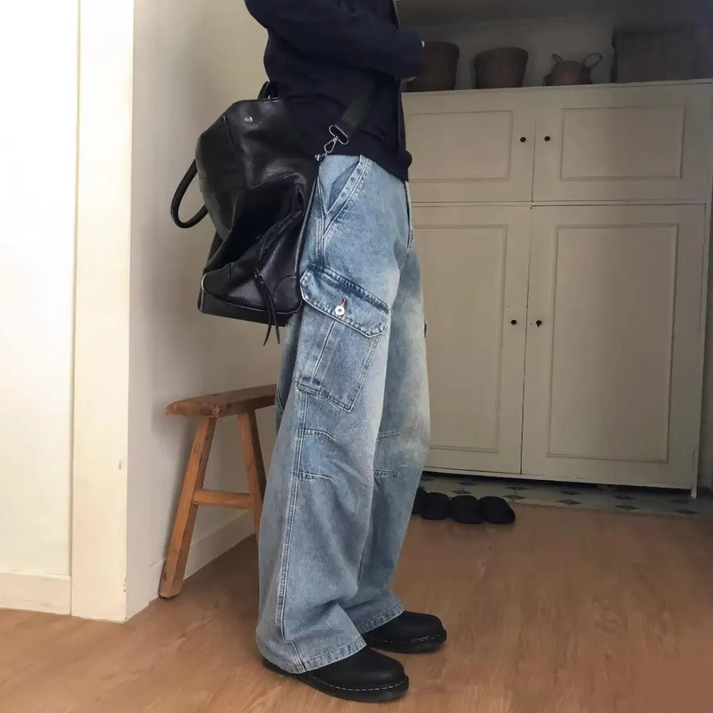 Faded Multi Pocket Cargo Jeans