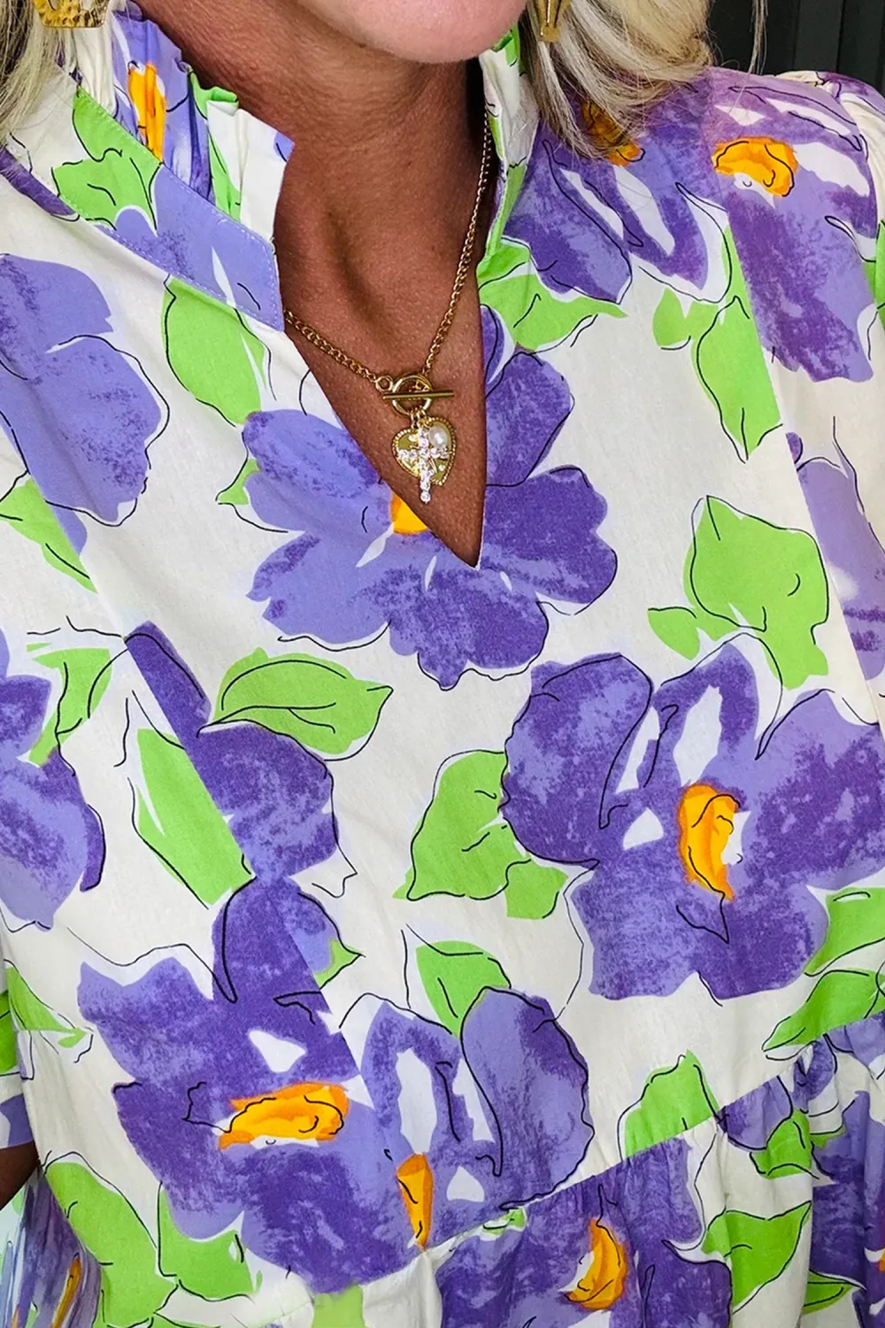 Purple Floral Tiered Mini Dress