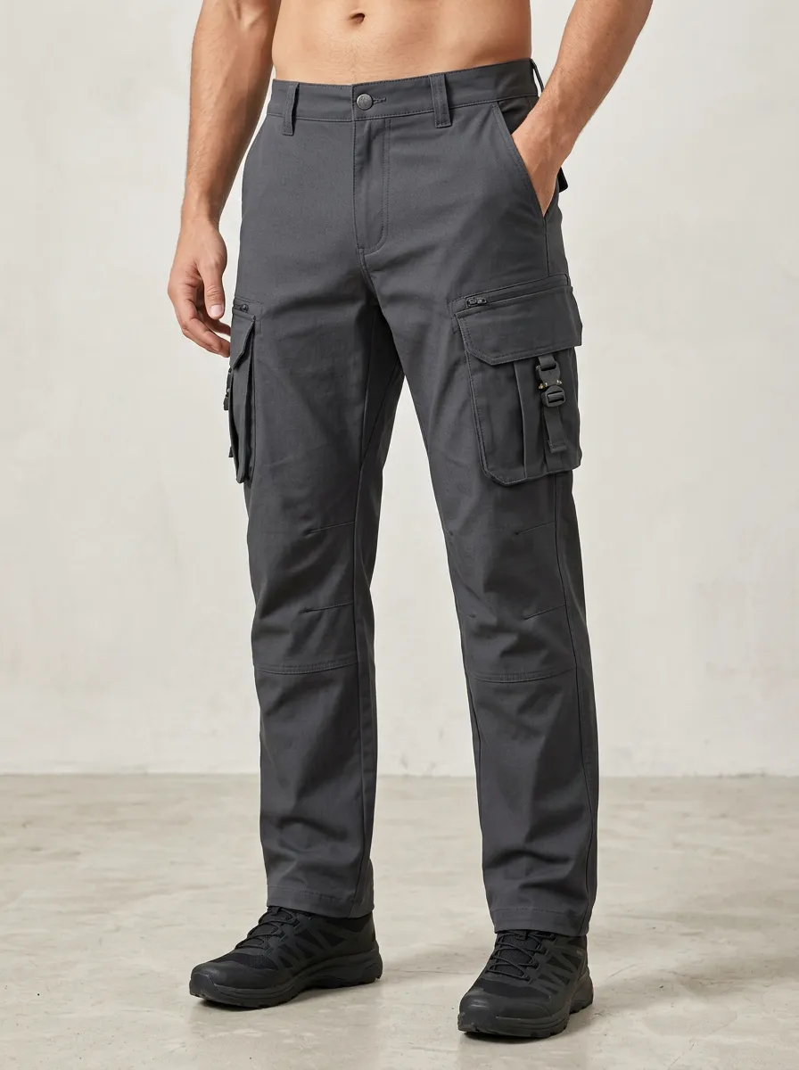 Men's Charcoal Grey Multi-Pocket Utility Cargo Pants