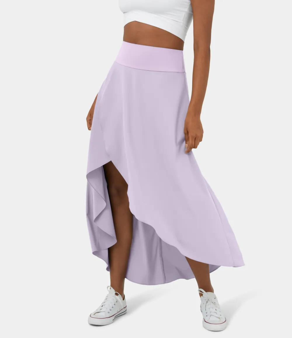 Breezeful High Waisted High Low Ruffle 2-in-1 Flowy Quick Dry Casual Regular Maxi Skirt