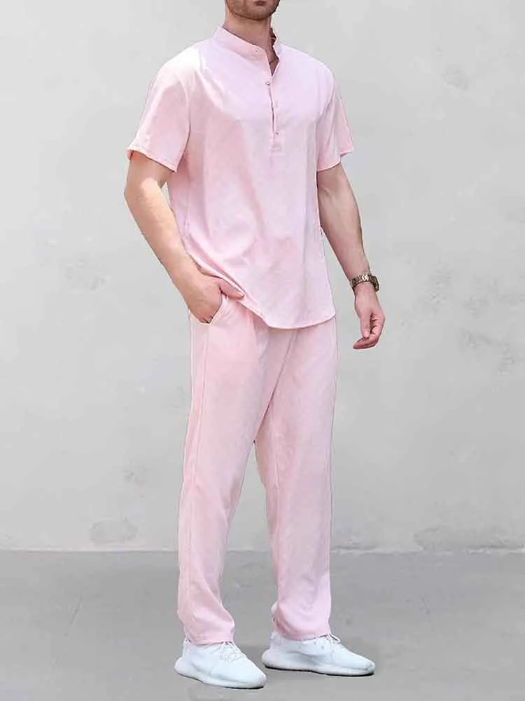 Leisure Jacquard Henley Shirt Pants Set