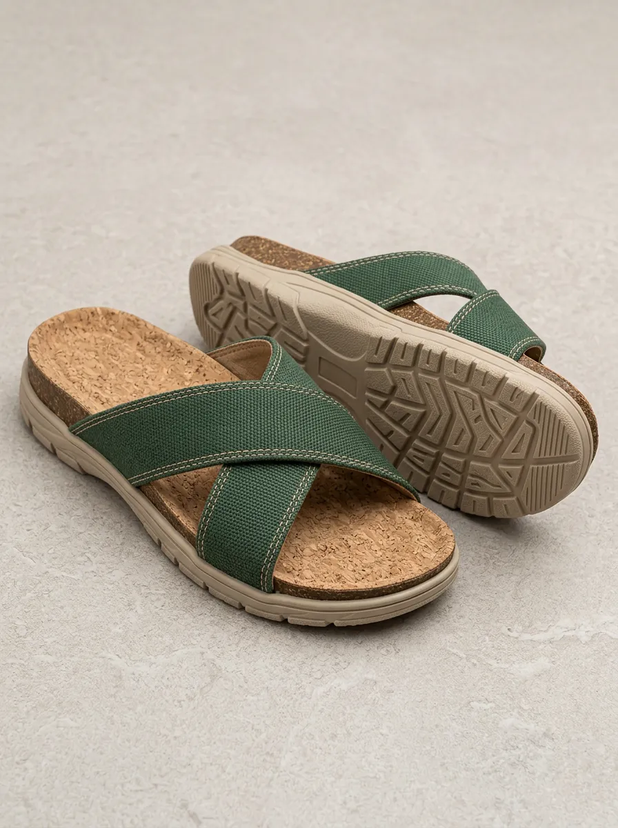 Men's Casual Slides Outdoor Canvas Graphic Detail