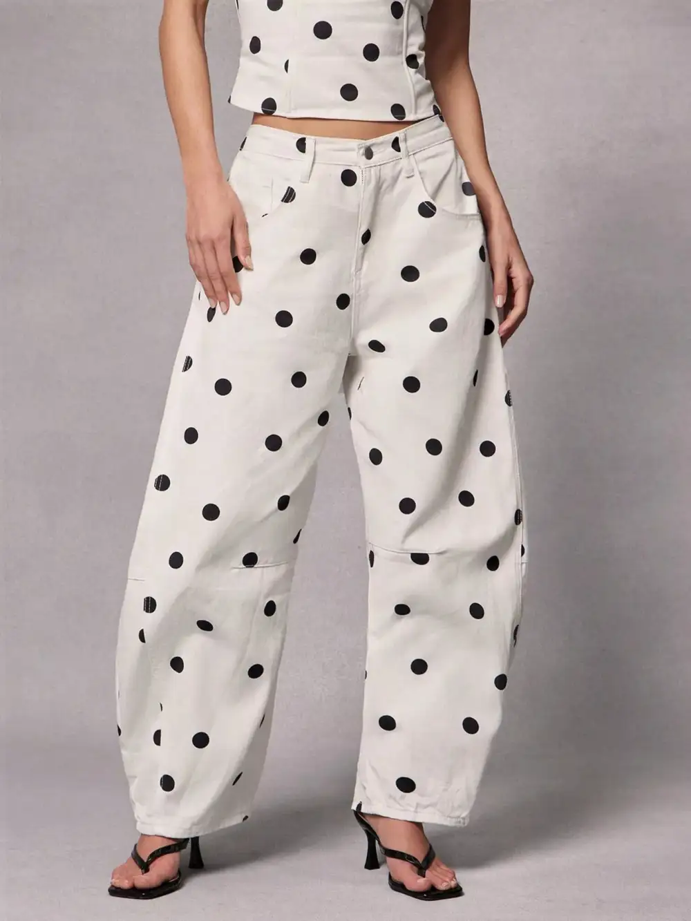 Denim Polka Dot Wide Leg Pocketed Jeans