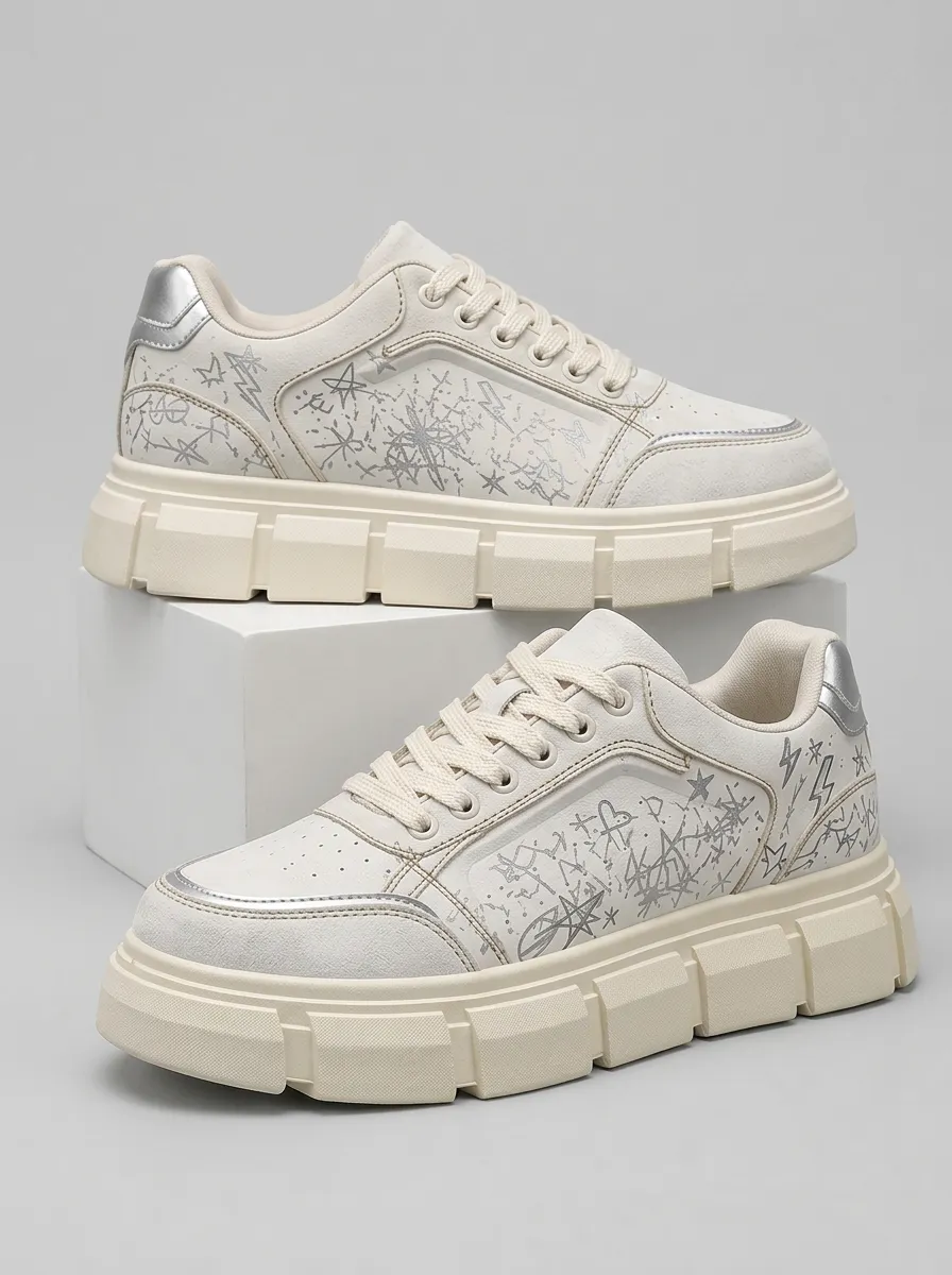 Men's Streetwear Star Lightning Graffiti Skate Shoes