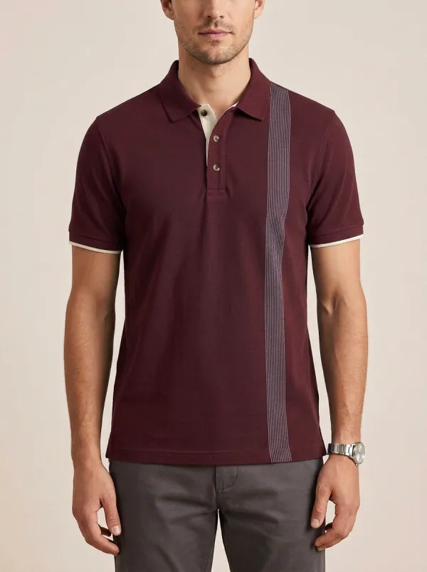 Men's Navy Vertical Stripe Contrast Trim Polo Shirt