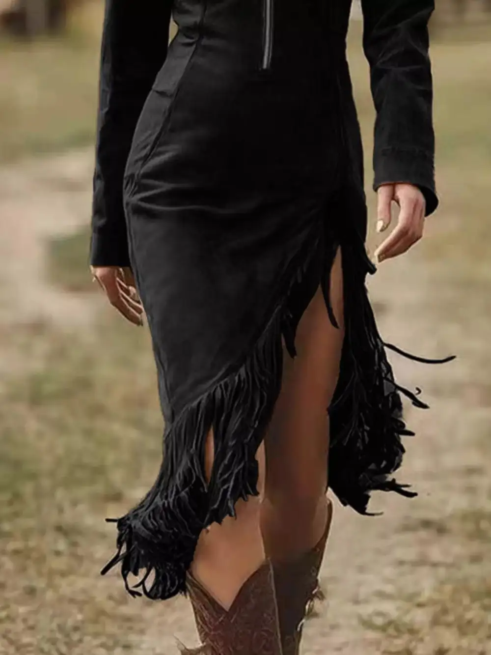 Gathered Detail Zip Front Dress