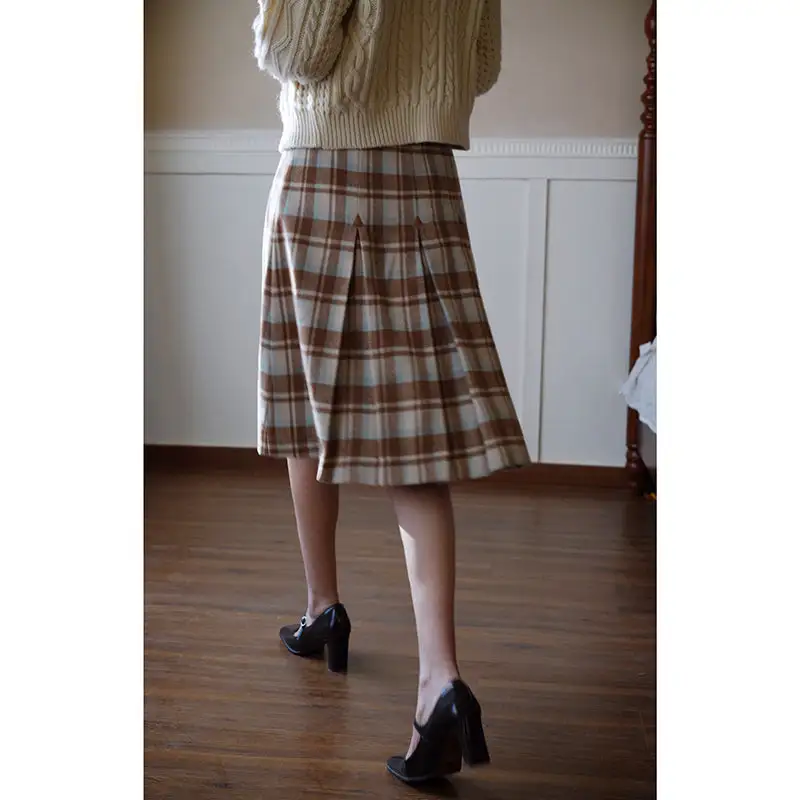 Modern Office Plaid Pleated Skirt