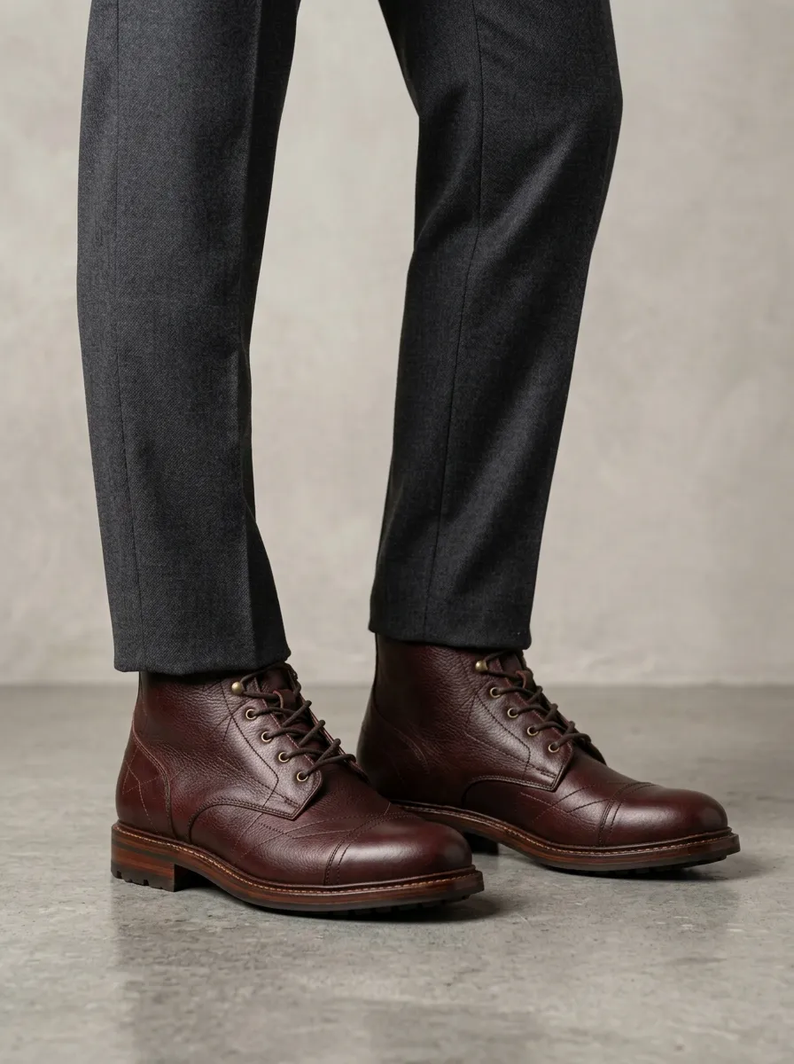 Vintage Leather-Look Lace-Up Boots