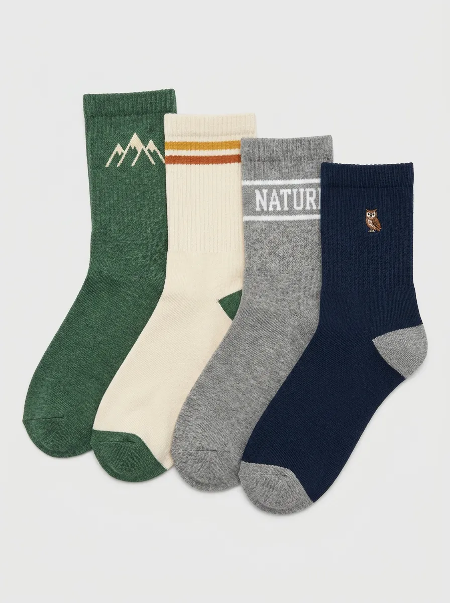 Mountain Owl Mountain Owl Men's Four-Pair Long Socks