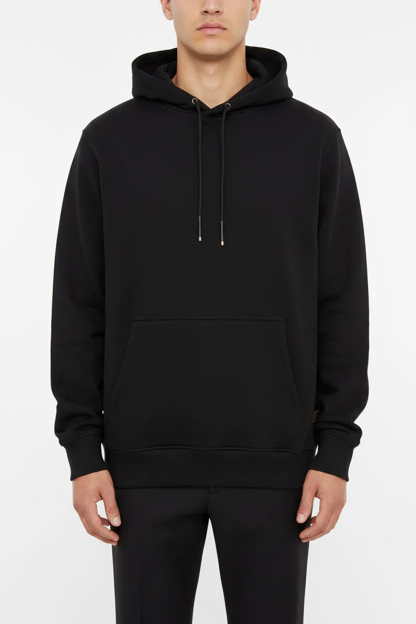 Classic Regular Fit Cotton Ribbed Hooded Pullover Hoodie