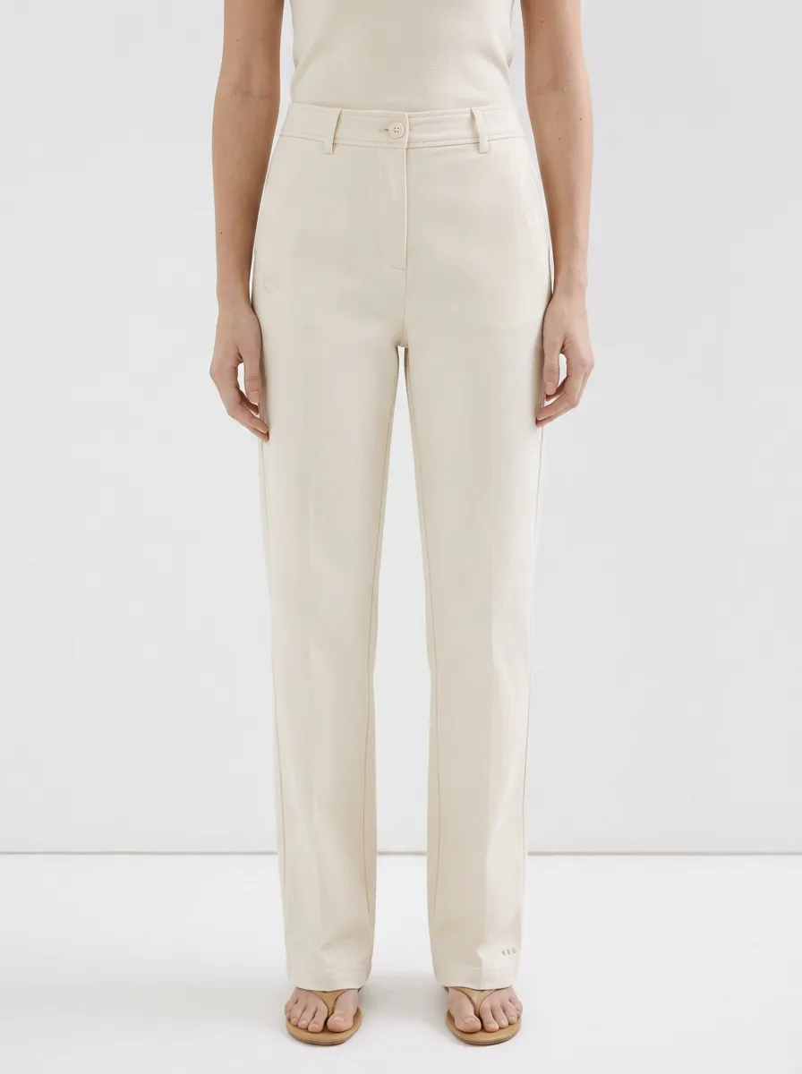Women's Minimalist Leaf Embroidered Mid-Rise Straight Leg Pants