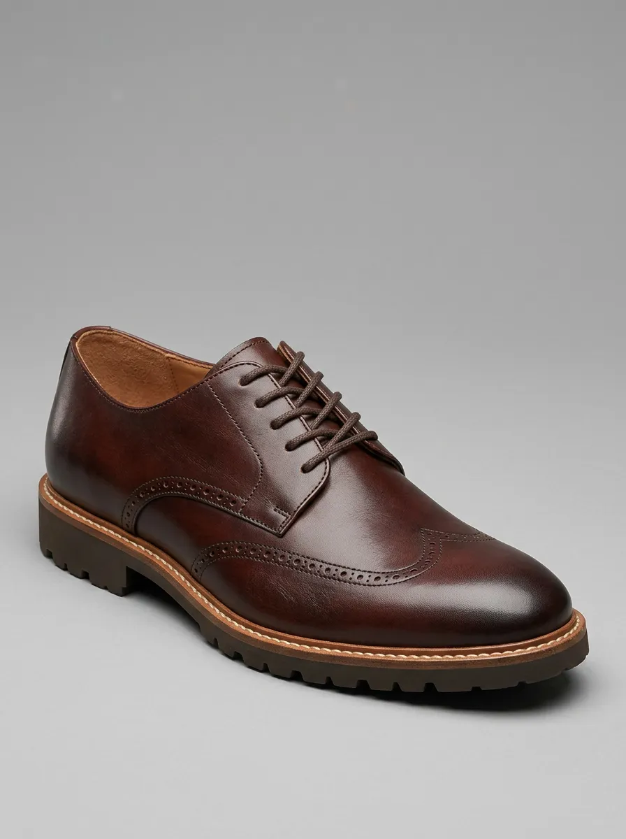 Men's Classic Brown Wingtip Brogue Leather Oxford Shoes