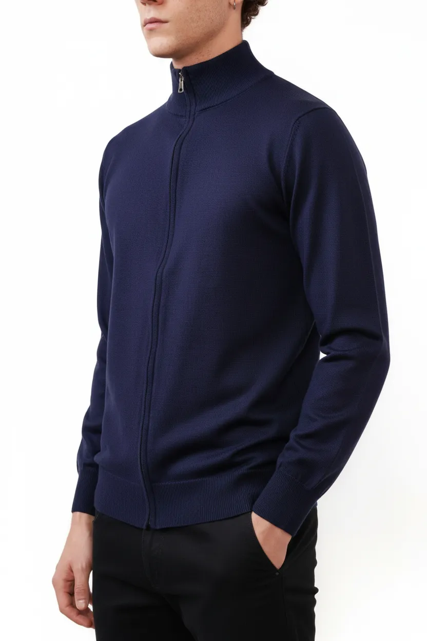 Classic Regular Fit Full Zip Viscose Knit Vest