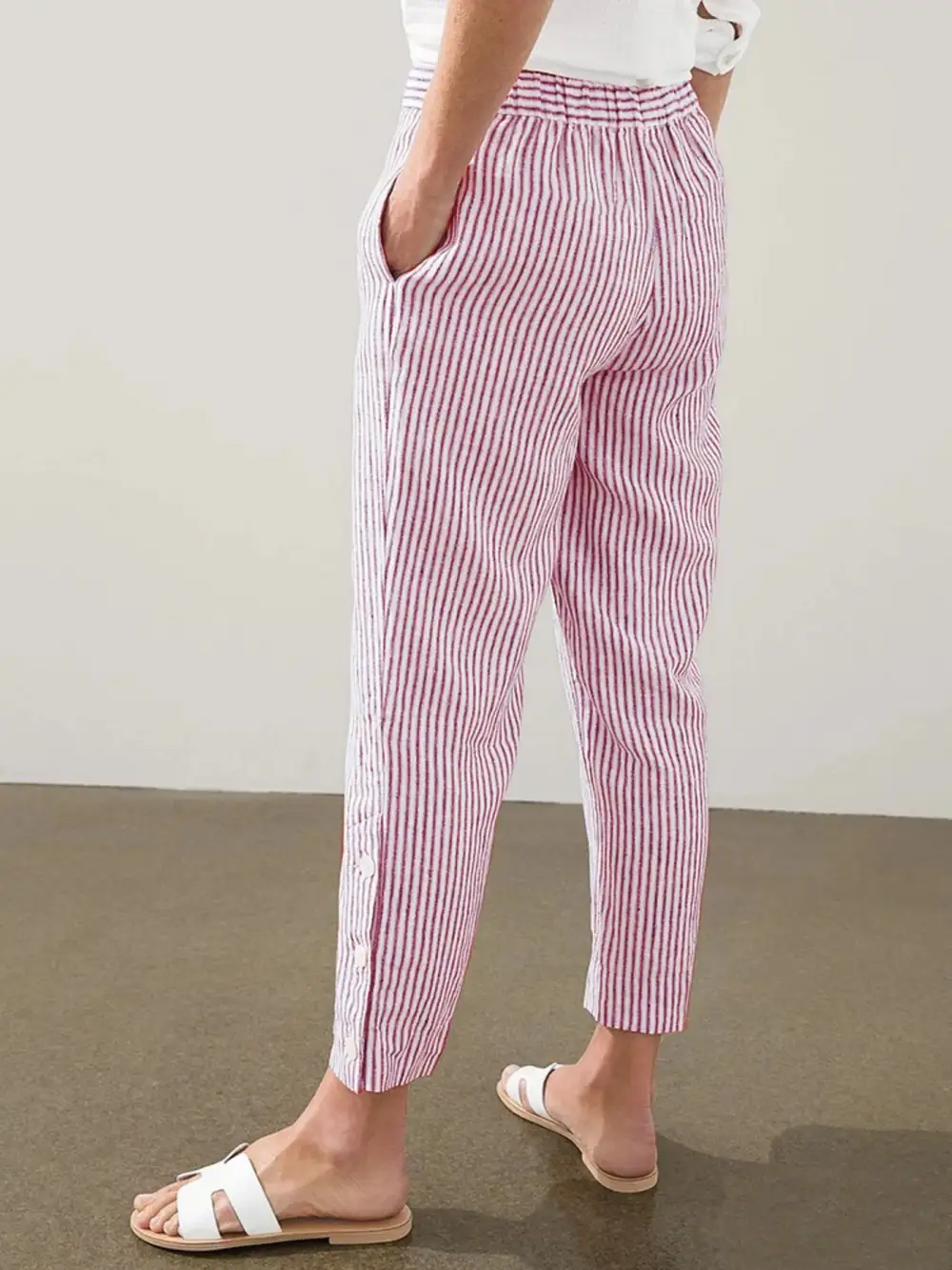 Striped Side Button Detail Plus Pants