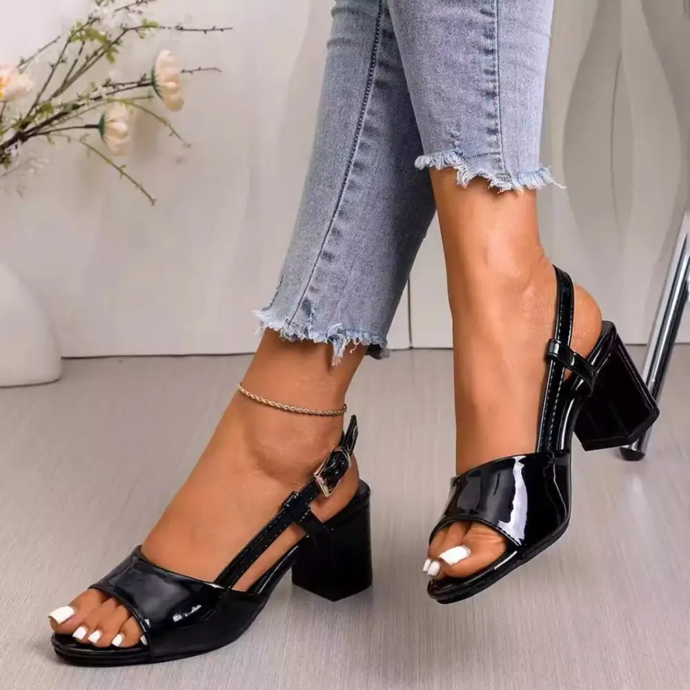 Printed Open Toe Block Heels Sandals