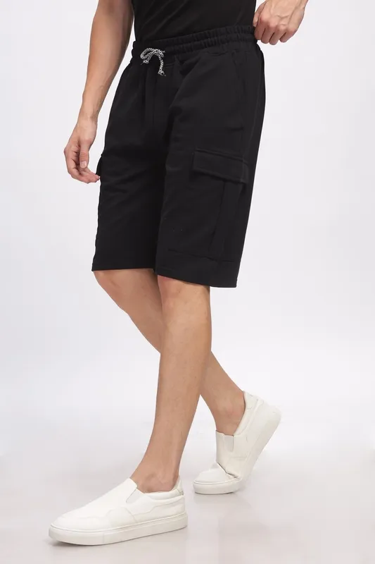 Black Loop Knit Cotton Shorts