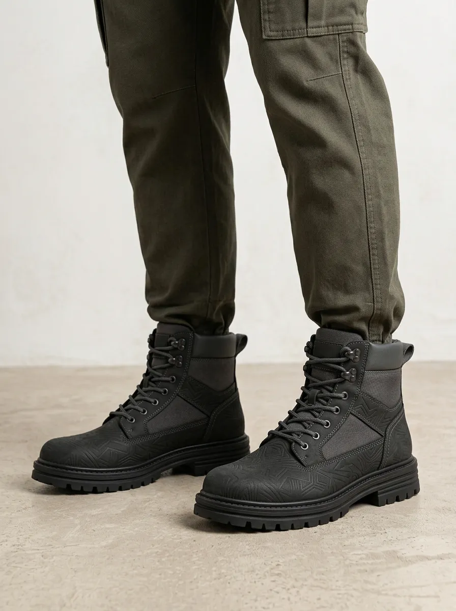 Men's Geometric Embossed Work Boots