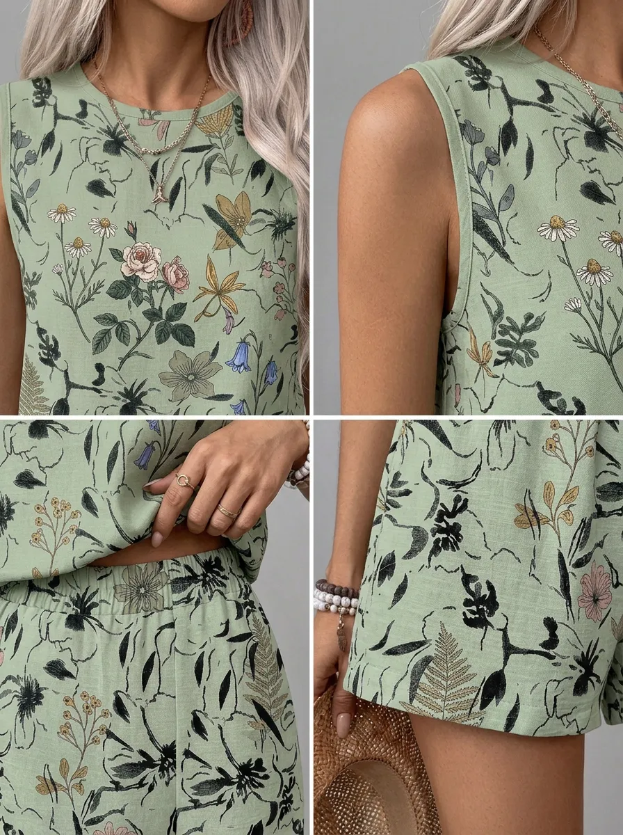 Women's Botanical Garden Floral Printed Sleeveless Set
