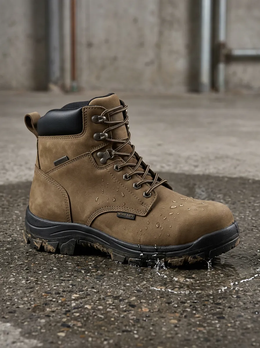 Men's Waterproof Brown Leather Work Safe Work Boots
