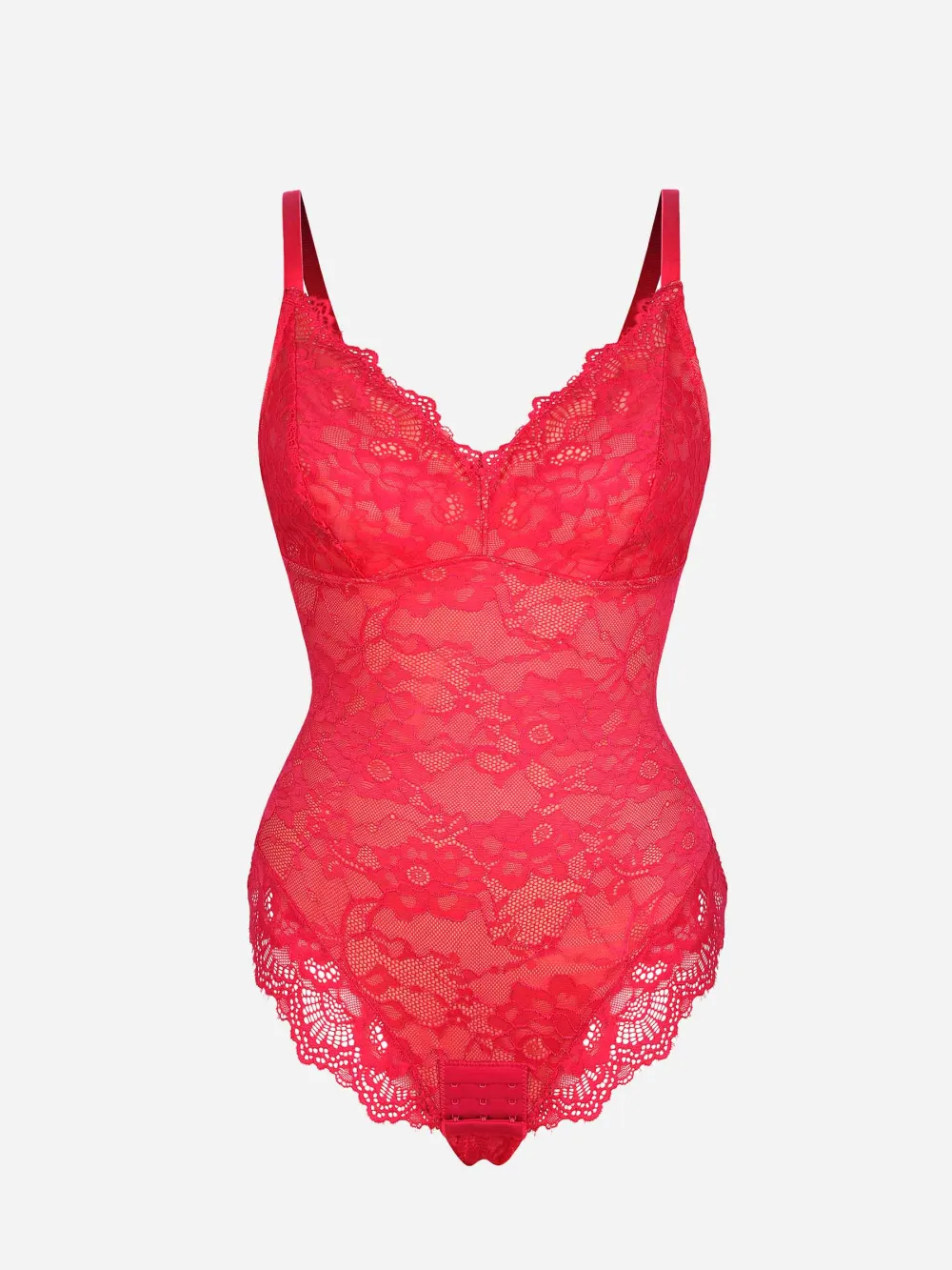 V Neck Lace Trim Shaping Bodysuit
