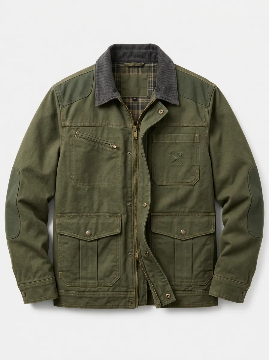 Men's Outdoor Carpenter Hammer Logo Embroidered Canvas Jacket