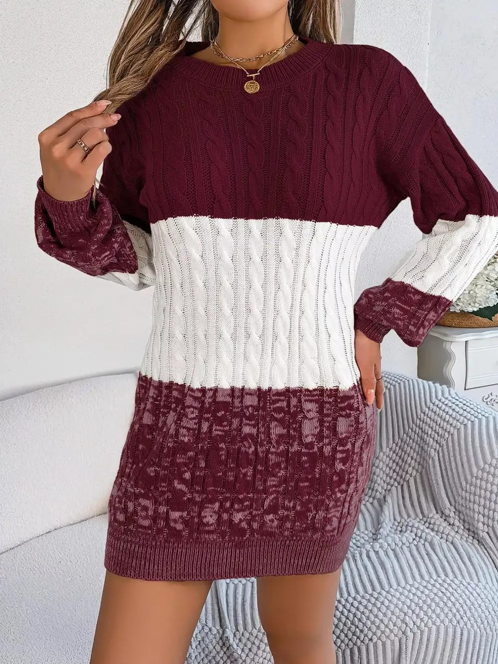 Patchwork Knit Sweater Dress