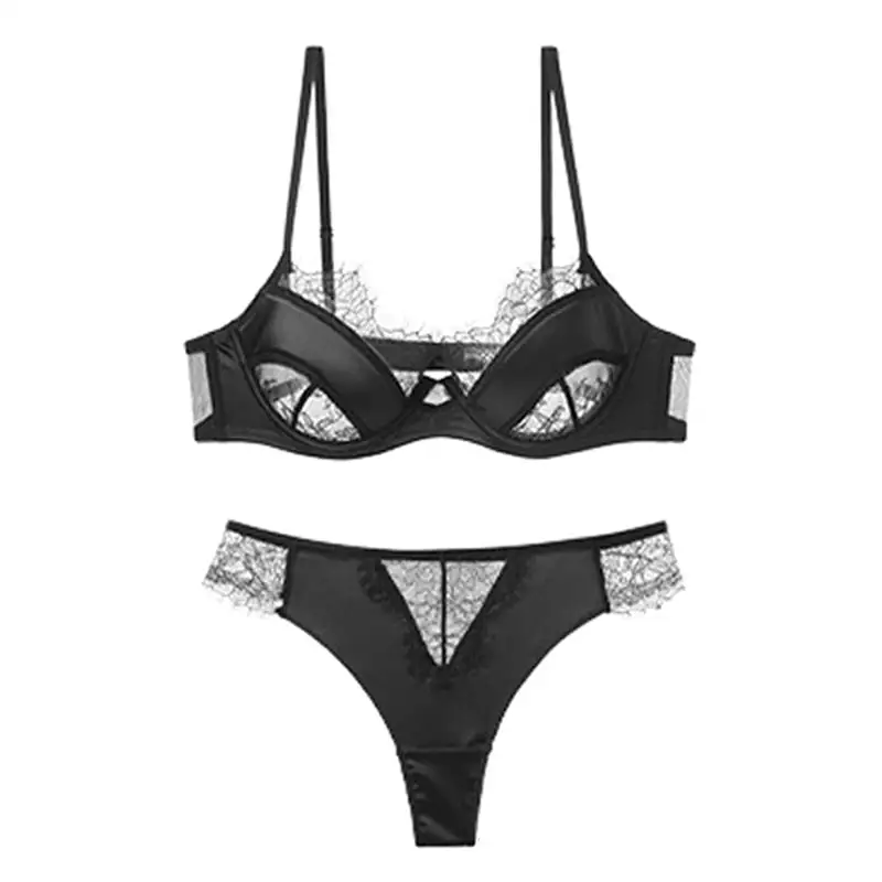 Satin Lace Trim Lingerie Set
