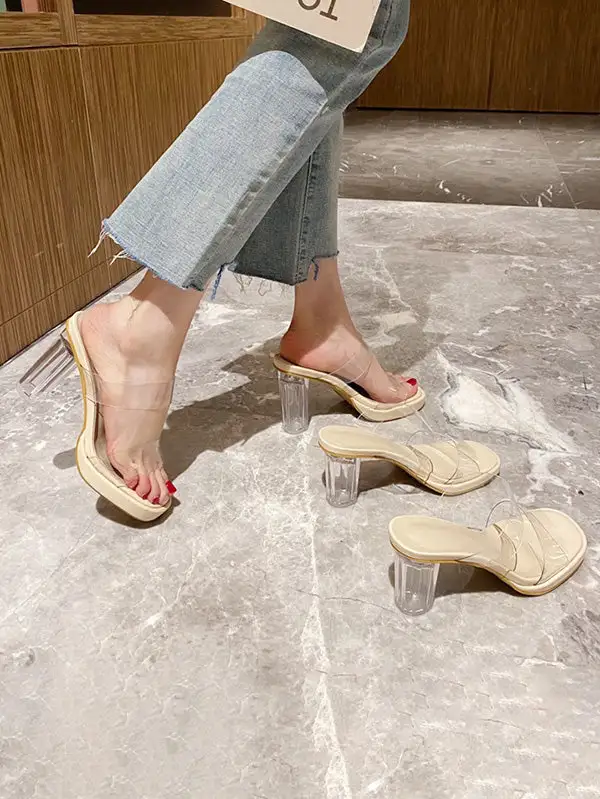 Open-Toe Transparent Platform Heeled Sandals