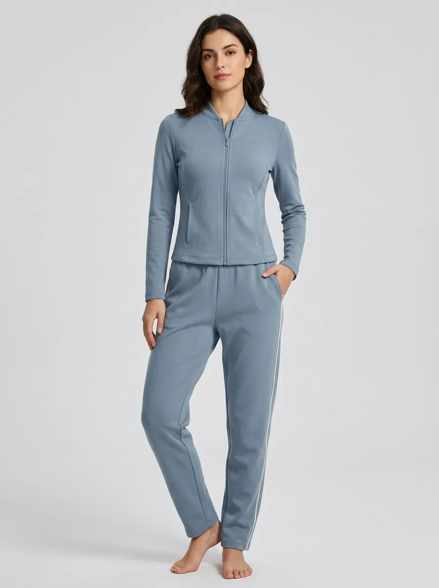Women's Casual Sporty Blue Side-Stripe Zip-Up Tracksuit