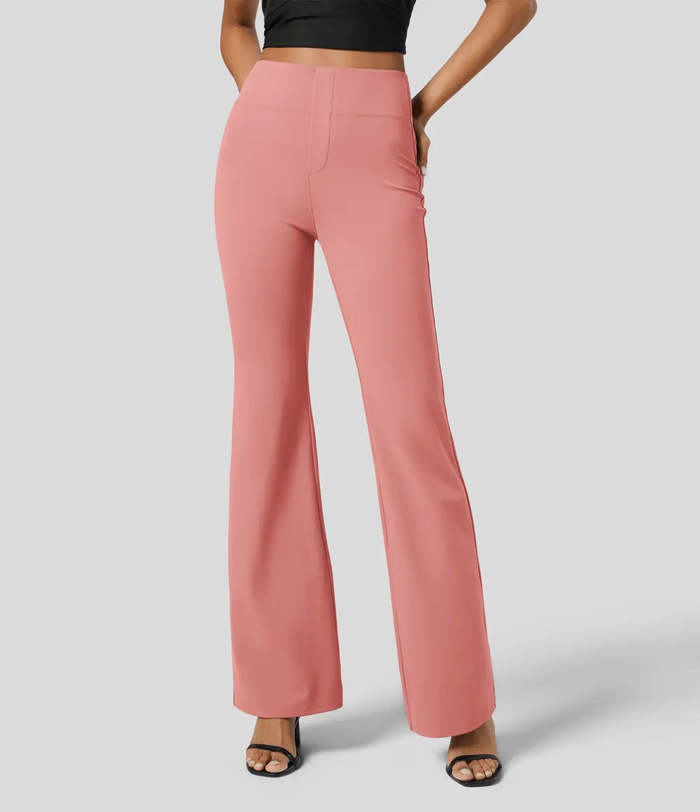  High Waisted Back Side Pocket Slight Flare Work Pants