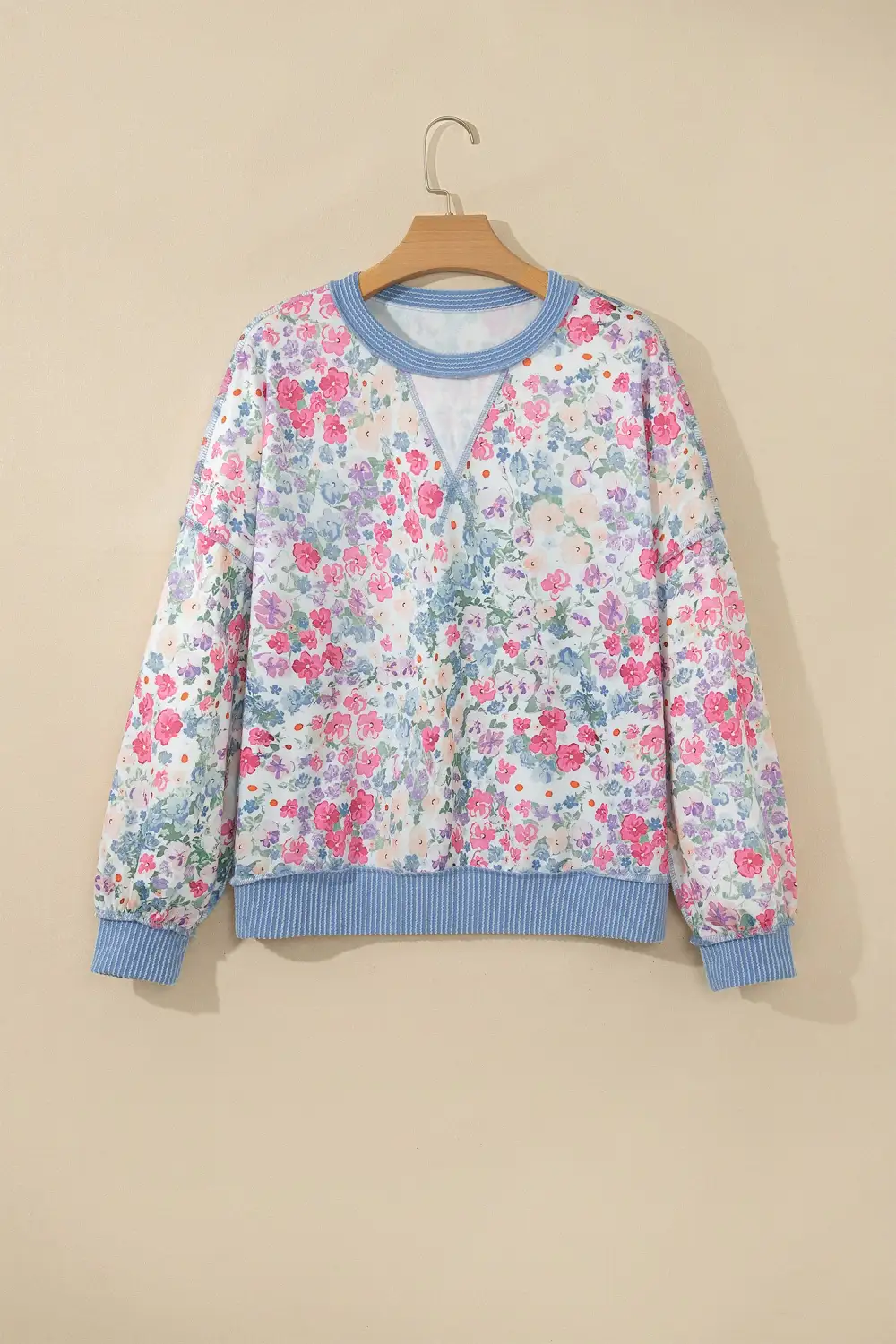 Floral Print Round Neck Long Sleeve Women's Top