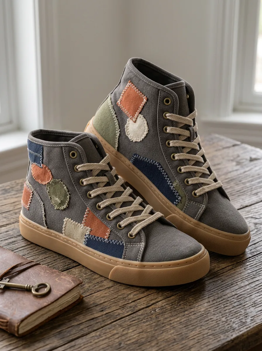 Men's Vintage Patchwork Pattern Printed Canvas High Top Shoes