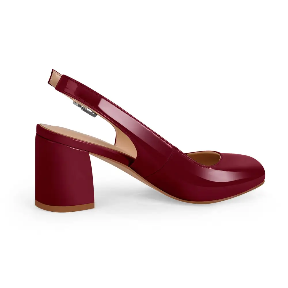 Round Toe Chunky Heel Slingback Pumps