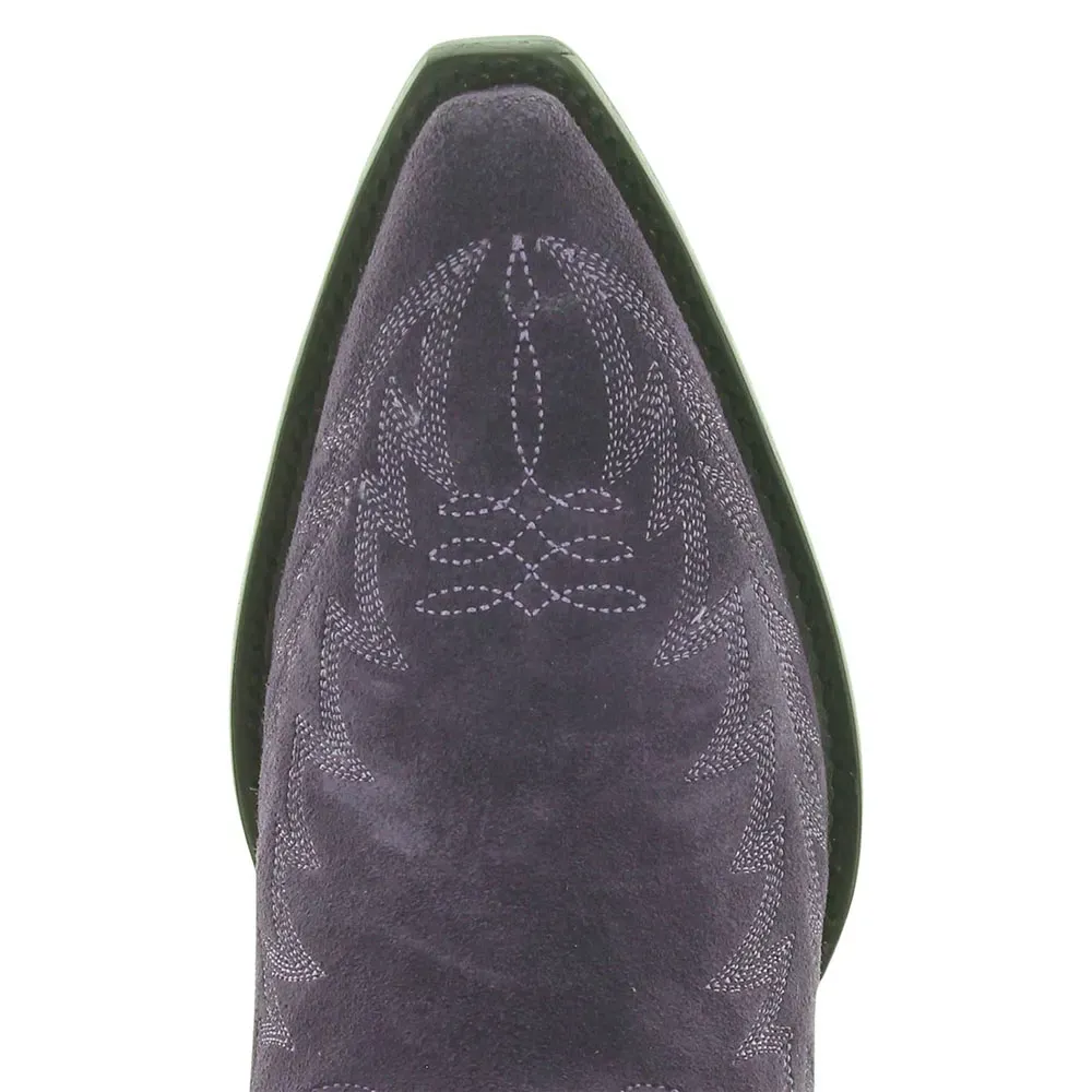 Faux-Suede Embroidered Pointed-Toe Snip-Toe Mid-Calf Boots